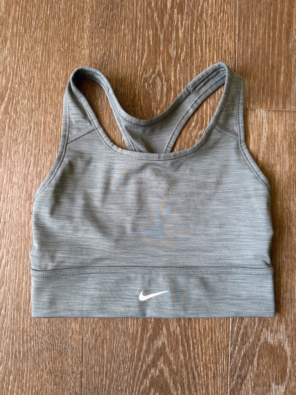 Nike Women's Light Grey Racerback Sports Bra with White Swoosh